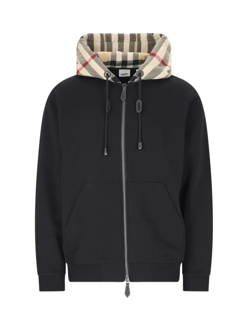 Thumbnail - Burberry - Check Hoodie Sweatshirt – Black - Größe XXL - schwarz