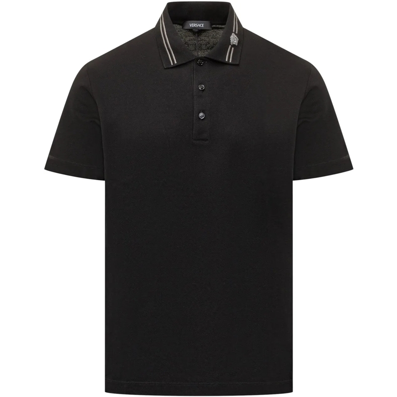 Versace Polo Polo In Pique Con Dettagli Ricamati schwarz