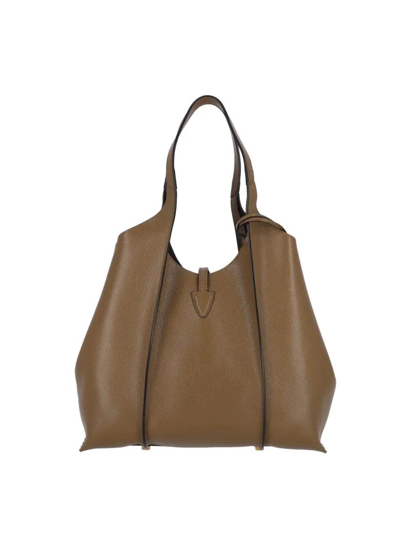 TOD'S Crossbody bags Spacious Textured Brown Handbag With Central Clasp in bruin