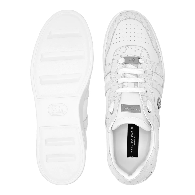 Philipp Plein Low-Top-Sneaker Lo-Top Turnschuhe Cocco Crocco Geprägt weiss(Image 4)