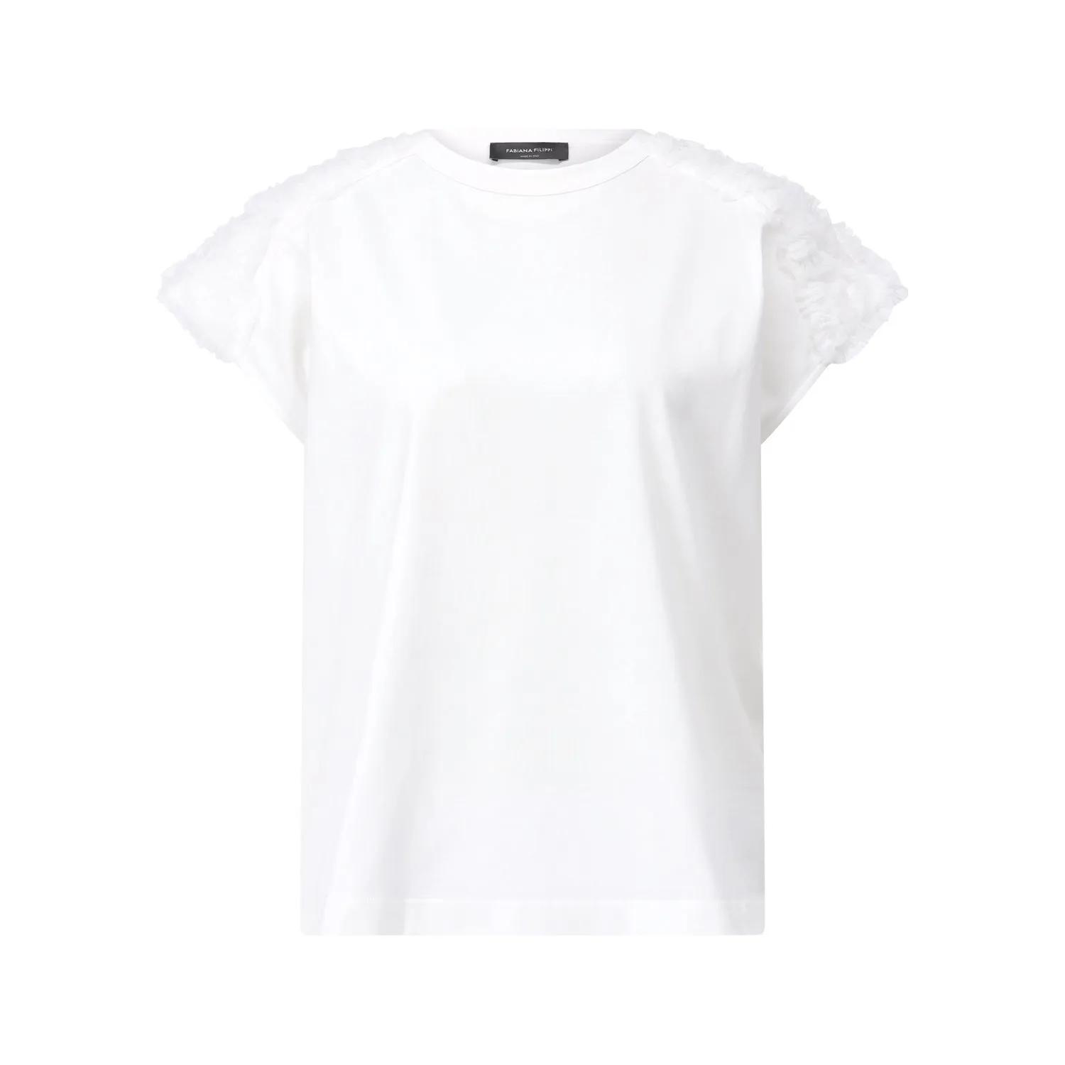 Tシャツ・カットソー Fabiana Filippi White T-Shirt With Tulle Details Fabiana Filippi White T-Shirt With Tulle Details White | T
