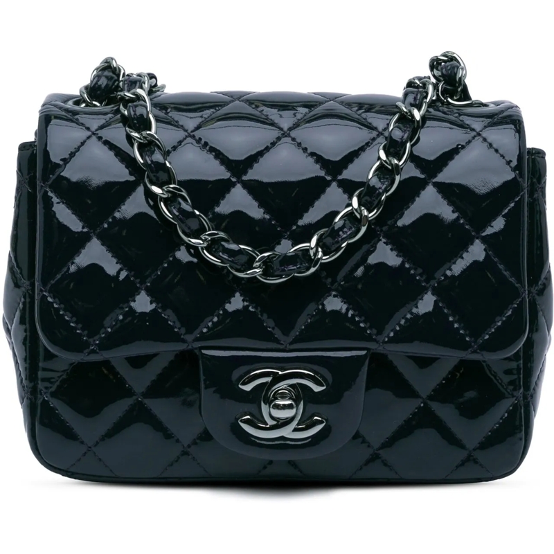 Chanel Schultertasche Mini Square Classic Patent Single Flap blau