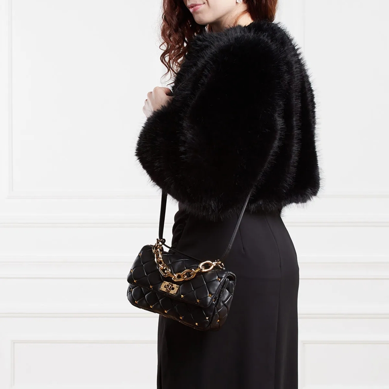 Valentino Garavani Crossbody Bag Rockstud Spike Foldover Top Shoulder Bag Nero(Image 2)