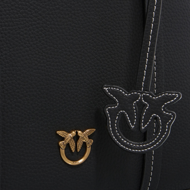 Pinko Tote Black Pebbled Leather Hand Bag Black(Image 9)
