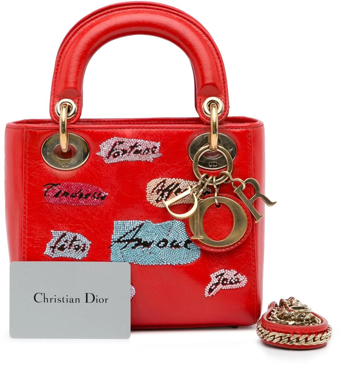 Thumbnail - Christian Dior Hobo Bags - 2016 Mini Calfskin Sequin Embellished Lady Dior - Gr. unisize - in Rot - für Damen