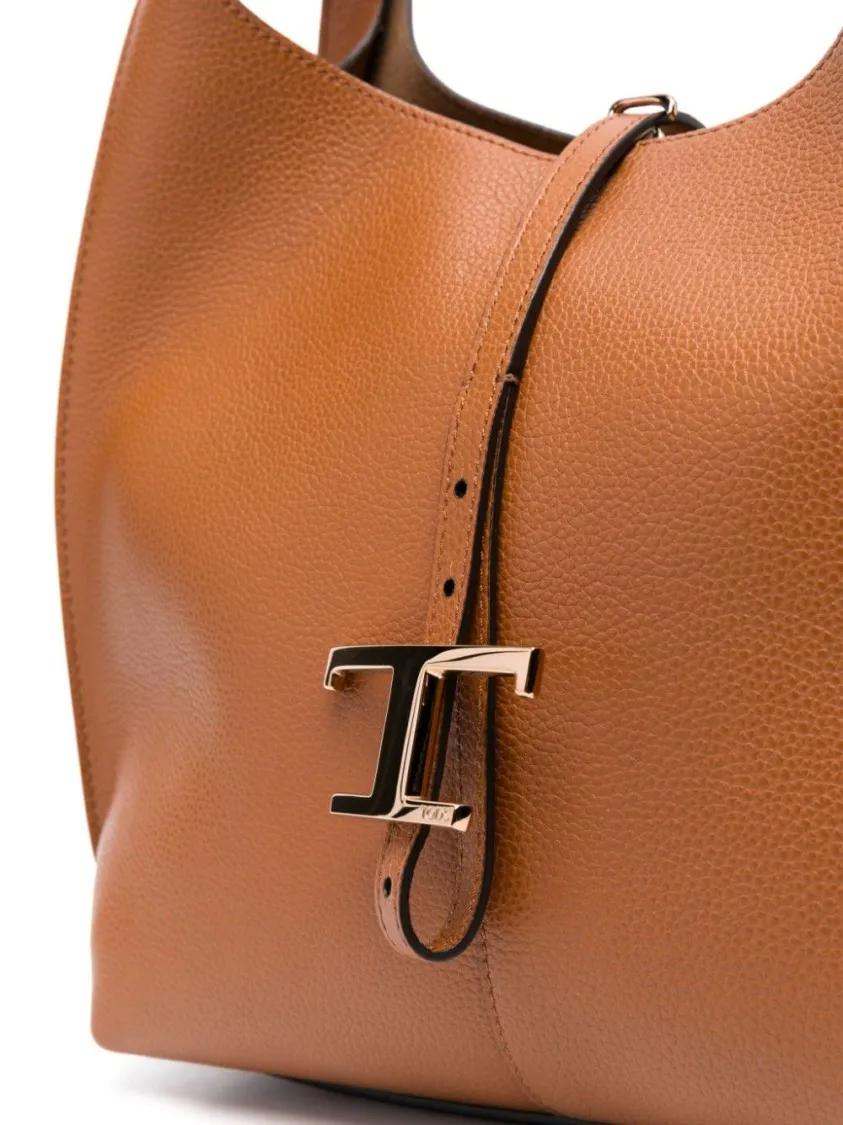 TOD'S Hobo bags Brown Structured Pebbled Handbag With T-Clasp And in bruin
