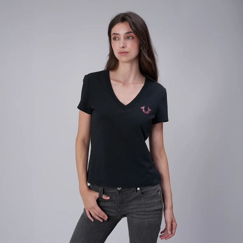 True Religion T-Shirt - T-Shirt- V-Ausschnitt- Markenlogo auf Front-  schwarz(Image 6)