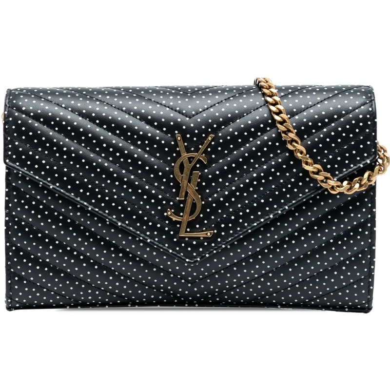 Saint Laurent Schultertasche Quilted Chevron Calfskin Polka Dot Monogram Envelo schwarz