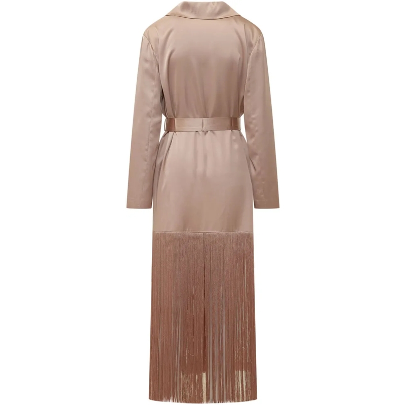 Pinko Trenchcoat Trench Ribes con Cintura e Frange beige(Image 2)