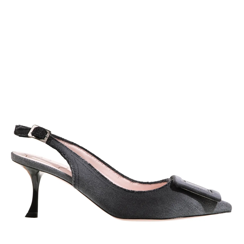 Roger Vivier Pumps Fringed Wash Denim Sling 65 Nero