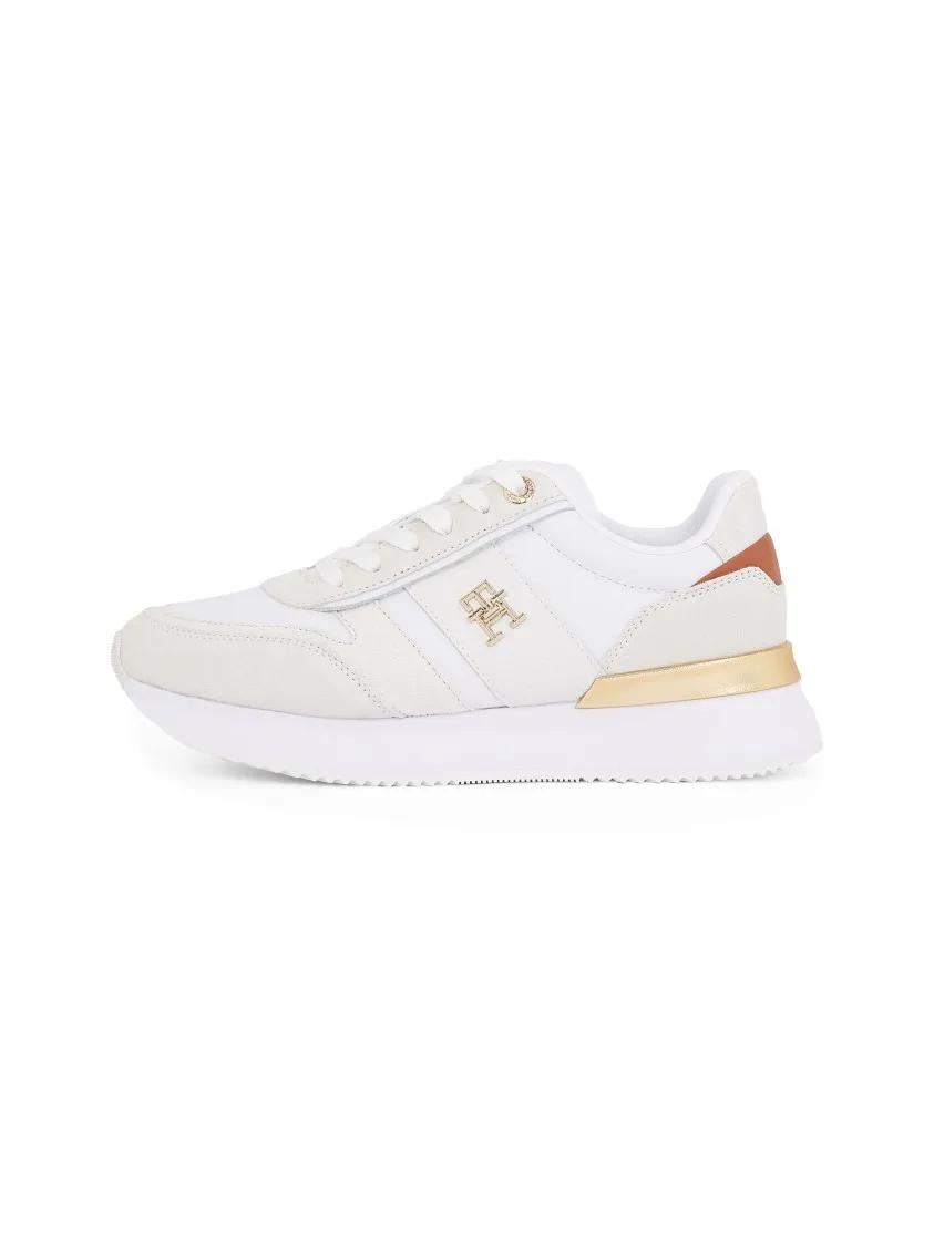Thumbnail - Tommy Hilfiger Low-Top Sneaker - White Leather Sneakers With Suede Details And Gold - Gr. 36 (EU) - in Weiß - für Damen
