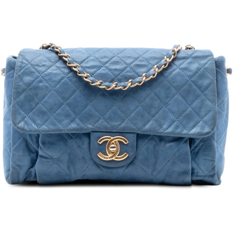 Chanel Schultertasche Large Quilted Iridescent Calfskin Chic Quilt Flap blau