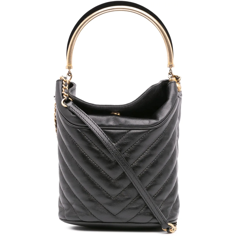 Chanel Fourre-tout Quilted Chevron Lambskin Handle with Chic Bucket B schwarz