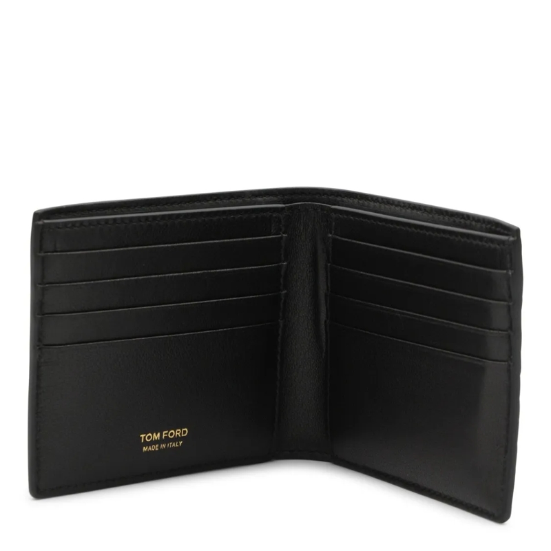 Tom Ford Portemonnee Textured Bifold Wallet With Gold Embossed Logo Black