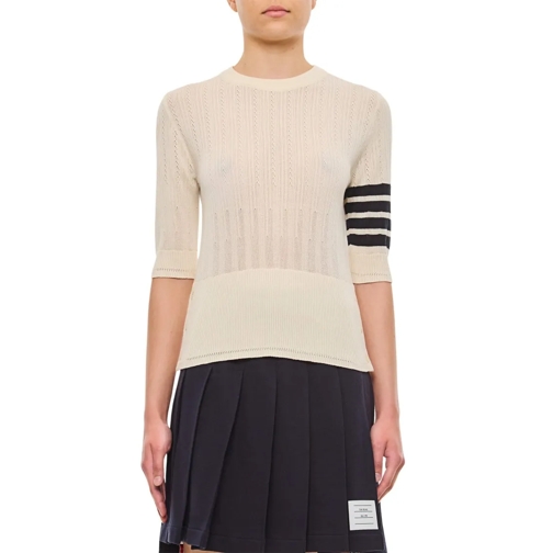 Thom Browne Pullover Fine Mesh Rib Stitch 3/4 Sleeve Tee Neutrals