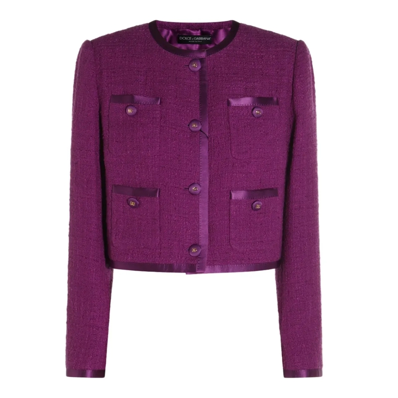 Dolce&Gabbana Übergangsjacke Cropped Textured Jacket With Satin Trims Pink