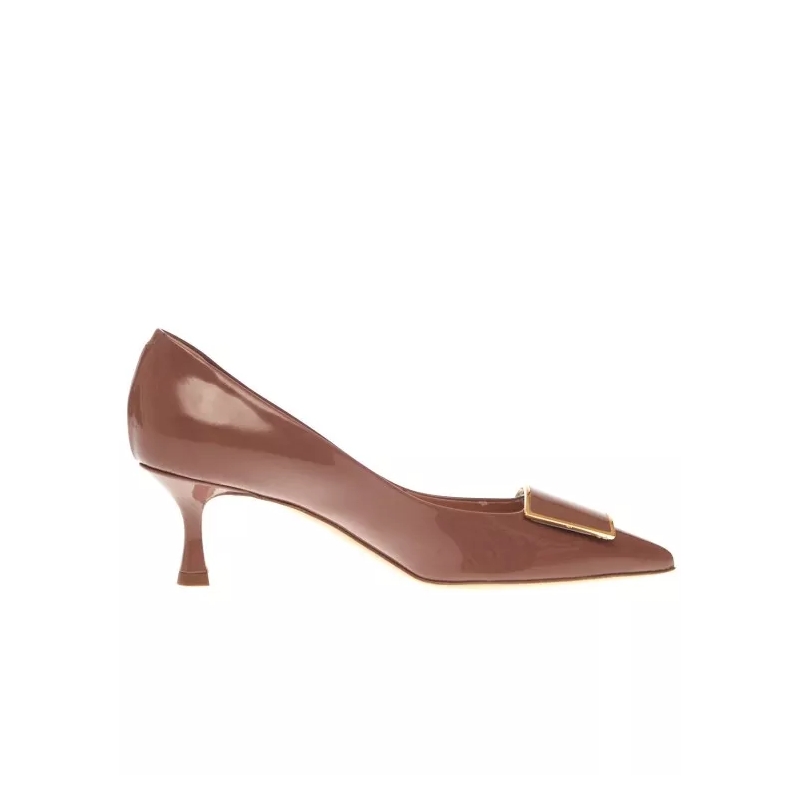Ninalilou Pumps Nude Patent Pump With Buckle Brown