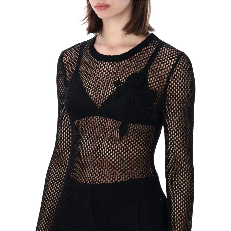 GANNI Langärmeliges Oberteil Pointelle Mesh Top Nero schwarz(Image 3)
