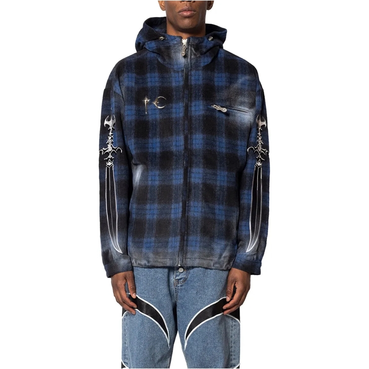 THUG CLUB ARAB SWORD FLANNEL ZIP-UP JACKET BLUE mehrfarbig