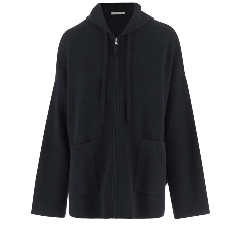 Allude  Cashmere Blend Sweatshirt With Hood And Zip Closur Black