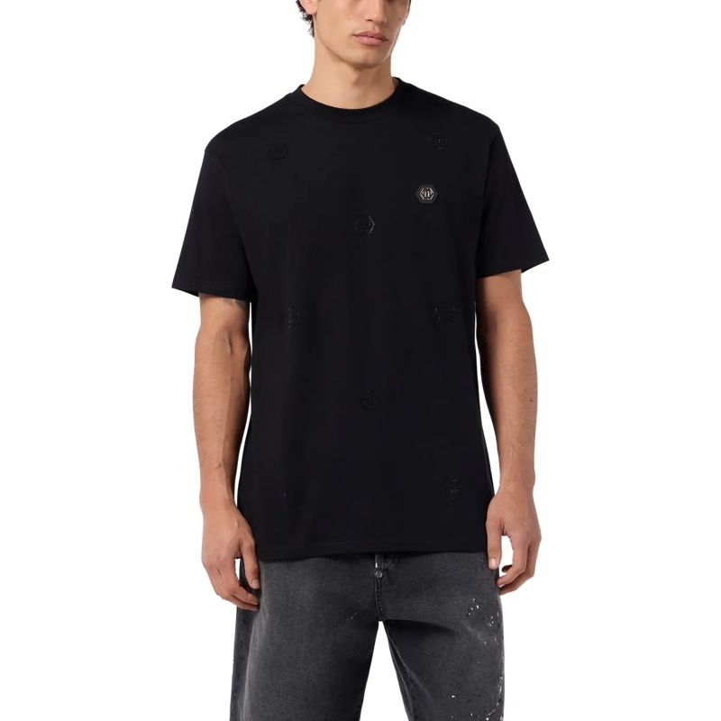Philipp Plein T-Shirt Round Neck T-Shirt Monogram Stones Monogram schwarz(Image 3)