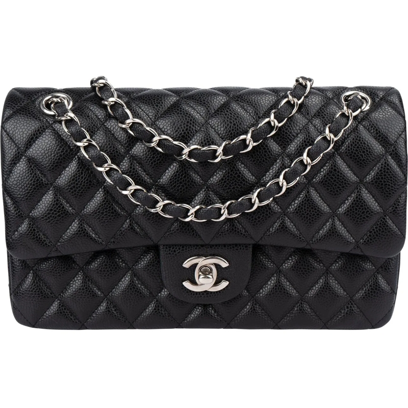 Chanel Sac à bandoulière Chanel Quilted Caviar Leather Palladium Medium Dou schwarz