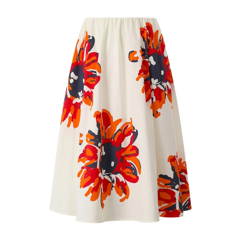 Herzensangelegenheit Jupe longue Midirock mit Blumendesign weiß