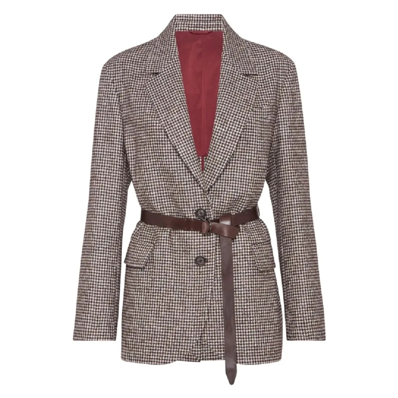 Brunello Cucinelli Blazer Tailored Houndstooth Blazer With Matching Waist Be Grey