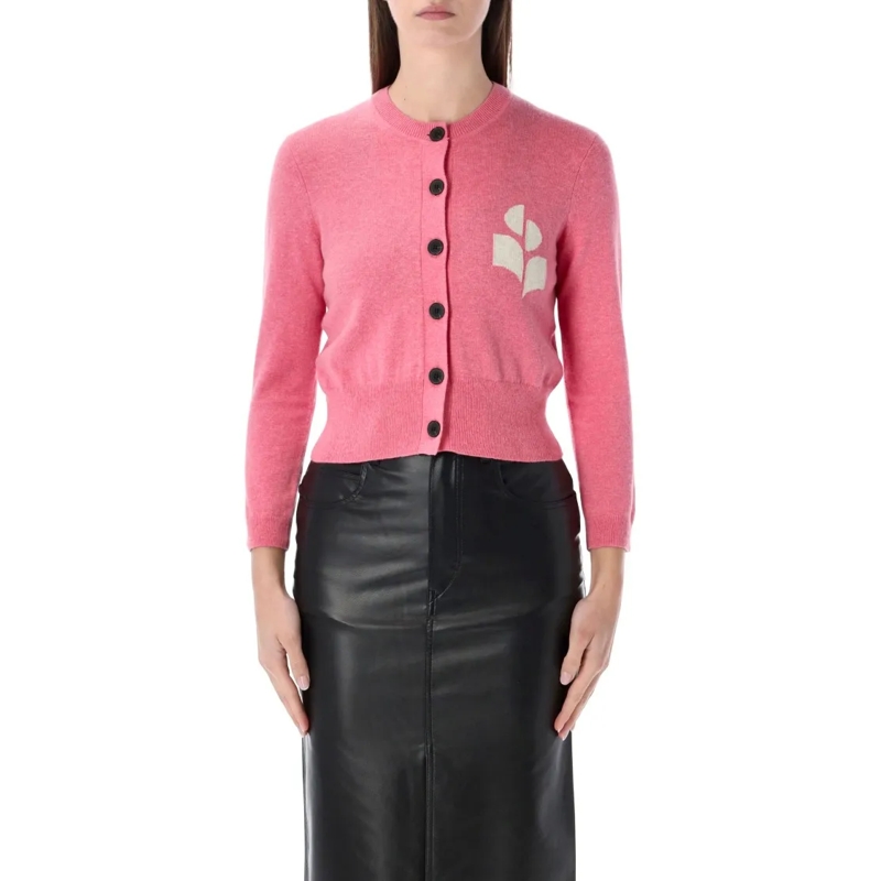 Etoile Isabel Marant Vest Slim-Fit Round Neck Cardigan With Logo Detail Pink