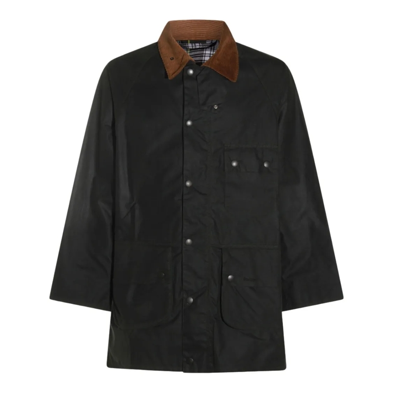 Barbour Bontjassen Dark Waxed Coat With Corduroy Collar Black