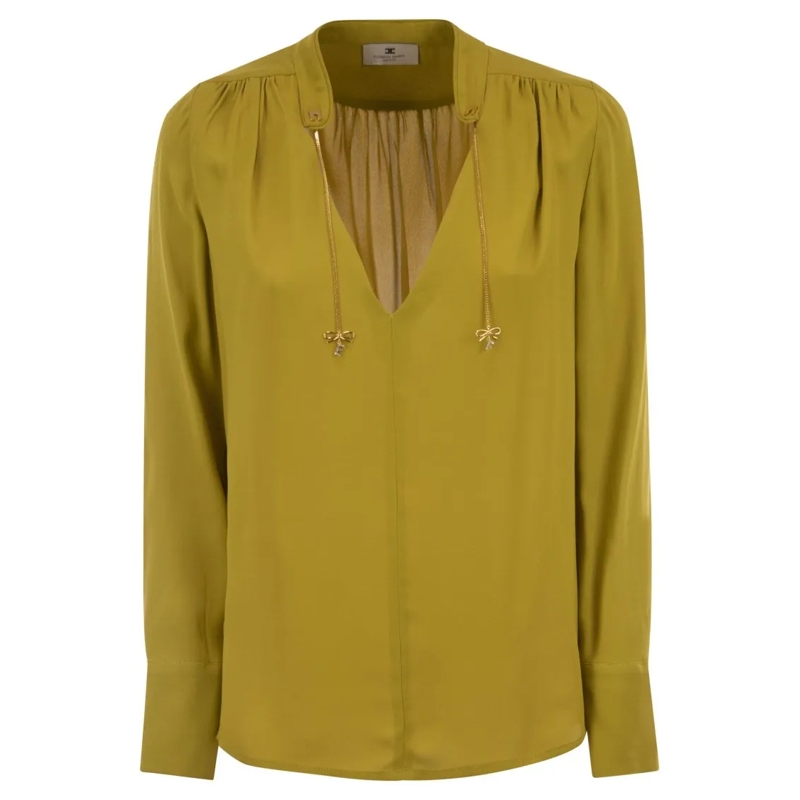 Elisabetta Franchi Overhemd Georgette Shirt With Charms And Logo Green