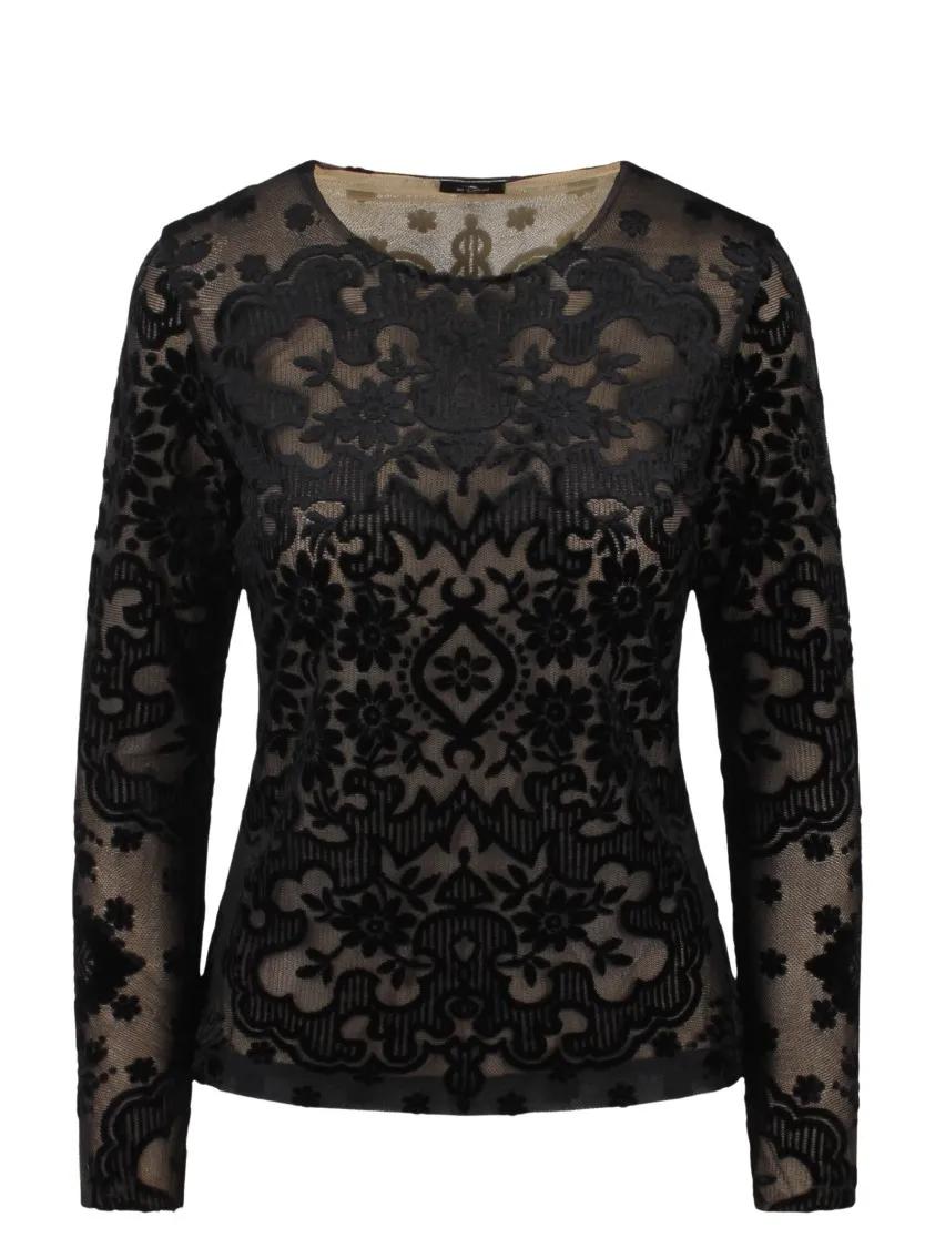 Etro - Velvet Jacquard Tulle Top - Größe 40 - schwarz