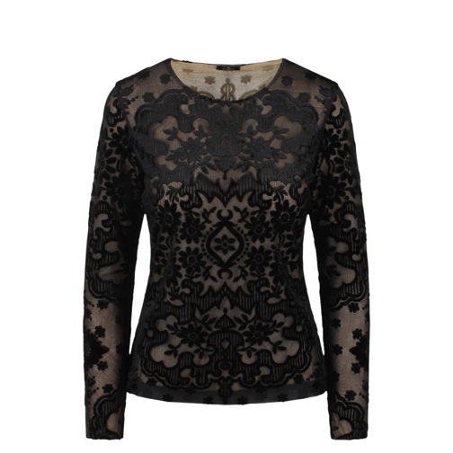 Etro Langärmelige Oberteile Velvet Jacquard Tulle Top Black