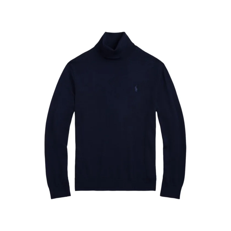 Polo Ralph Lauren Pullover Refined Turtleneck Sweater In Deep Navy Wool Black