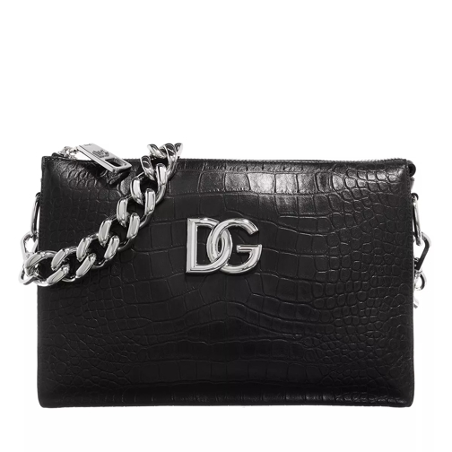 Dolce&Gabbana Tris Medium Croc Shoulder Bag Black Sac à bandoulière