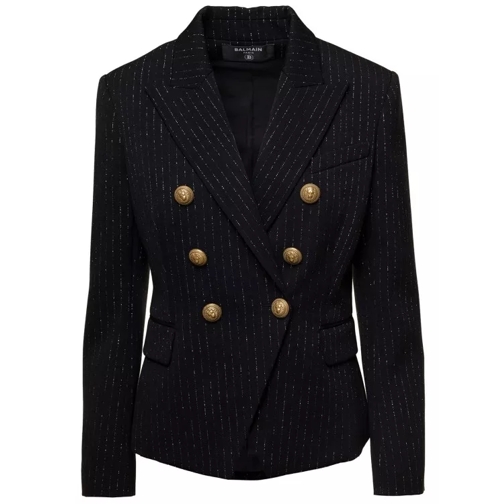 Balmain Black Double-Breasted Jacket With Lurex Details An Black 