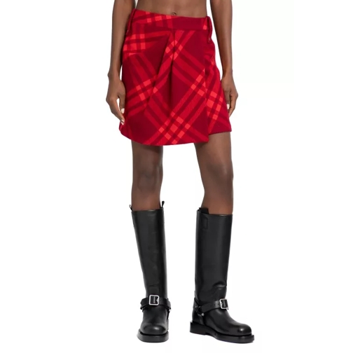 Burberry Wrap Check A-Line Skirt Red 