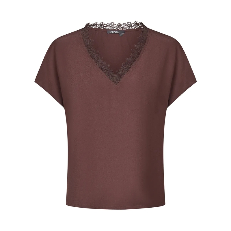 Marc Aurel Bluse Top- Seitenschlitze- überschnittener Arm- kurz braun