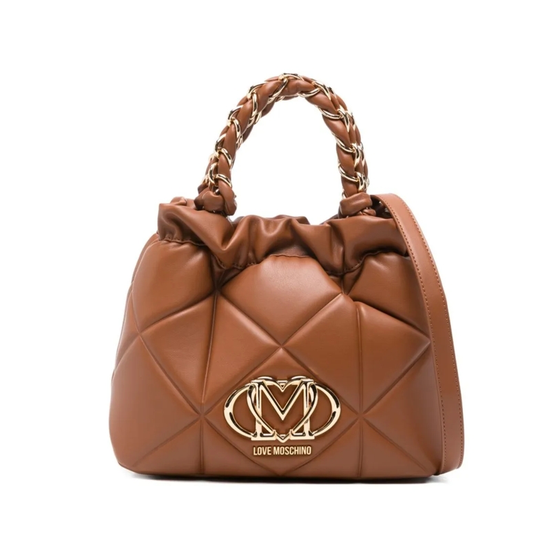 Love Moschino Schultertasche Quilted Brown Handbag With Braided Handle And Gold Brown