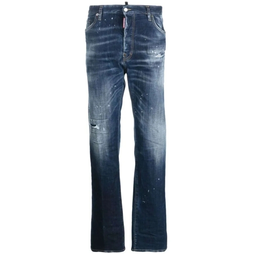 Dsquared2 Jeans Mid-Rise Indigo Blue Straight-Leg Denim Jeans Blue