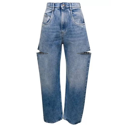 Maison Margiela Light Blue Denim Distressed Straight Leg Jeans Wit Blue 