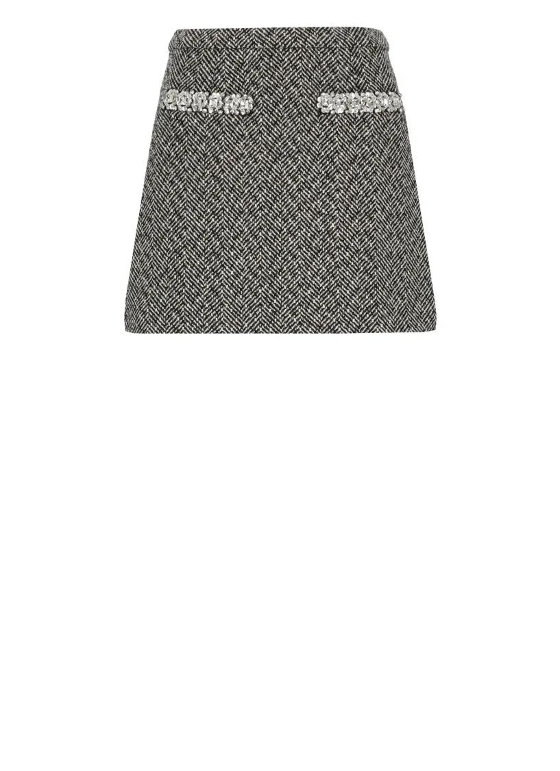 self-portrait - Wool Blend Mini Skirt - Größe 40 - grau