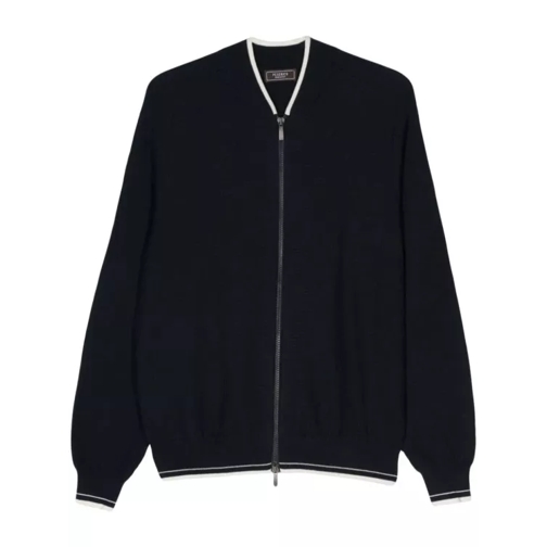 Peserico Contrast-Trim Zip-Up Cardigan Blue 