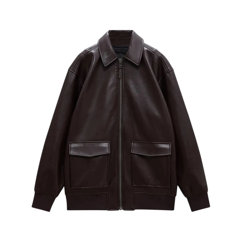 Anine Bing Blouson Oversized Brown Leather-Like Kelanie Jacket Dunkelbraun