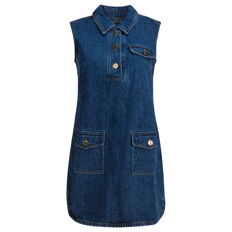 Self Portrait Mini-jurk Denim Mini Dress With Classic Collar Blue