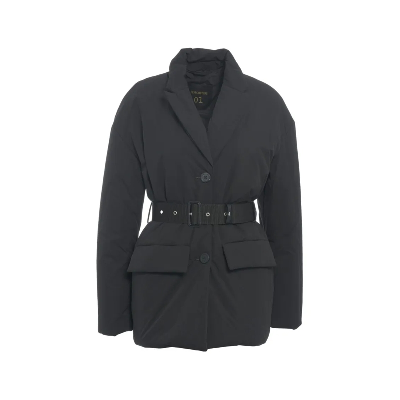 Semi Couture  Belt-Ribbed Down Jacket Black