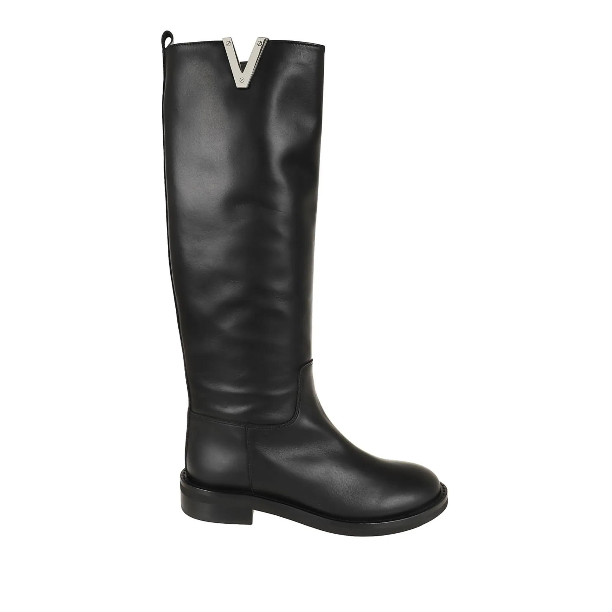 Via Roma 15 Knee-High Boot With Metal Plaque Black | Stiefel