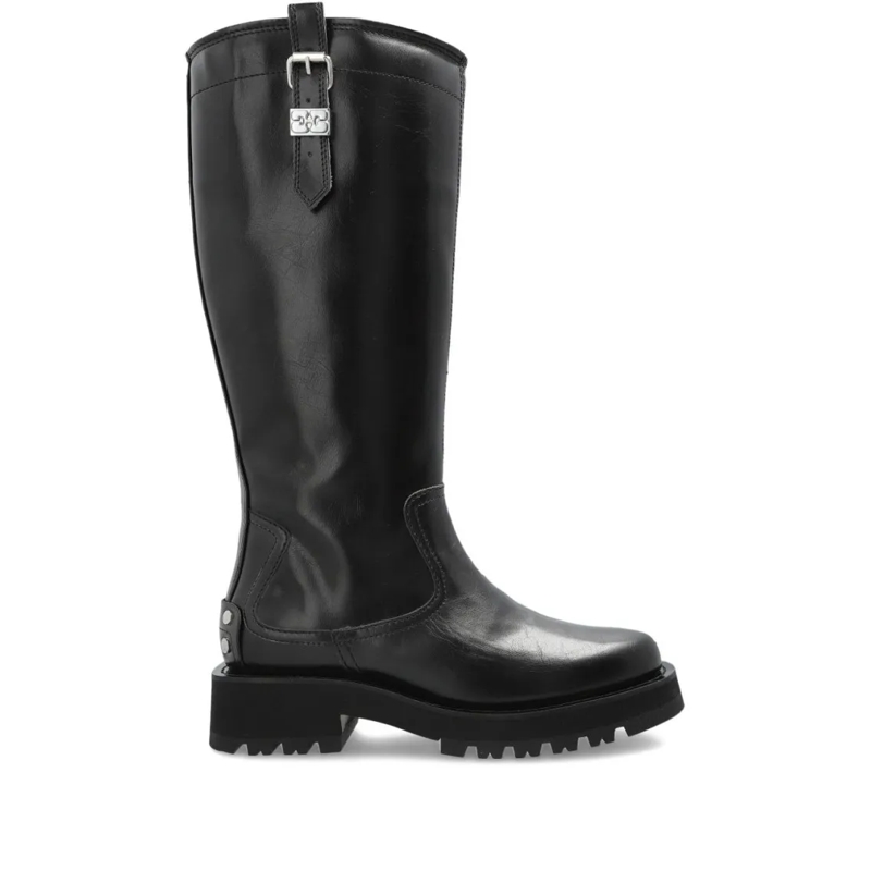 GANNI Bottes Black Ankle Boots With Rounded Toe Black