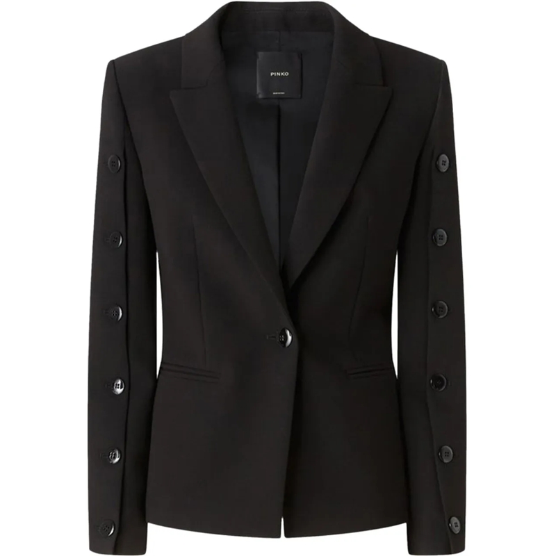 Pinko Blazer Double-Layered Fabric Jacket With Button Embellish Black