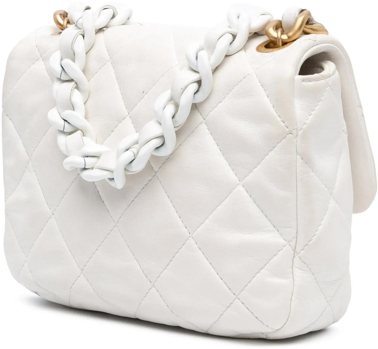 Thumbnail - Chanel Hobo Bags - 2021-2024 Mini Quilted Lambskin Lacquered Chain Fl - Gr. unisize - in Weiß - für Damen